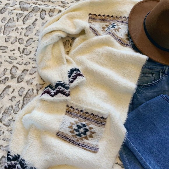 New Cozy Native Print Long Cardigan Sweater Top Boho Blanket Teddy Cowichan - Picture 5 of 10